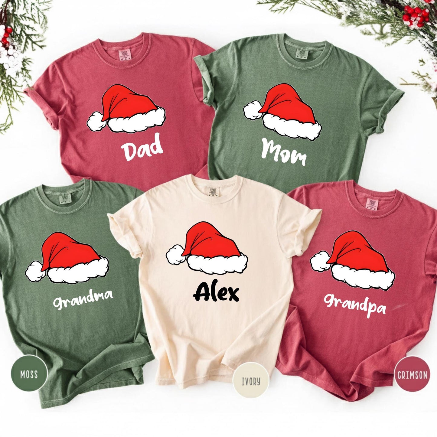 Comfort Colors® Santa Hat Shirt, Custom Christmas T-shirt, Family Matching Tee Xmas Gifts