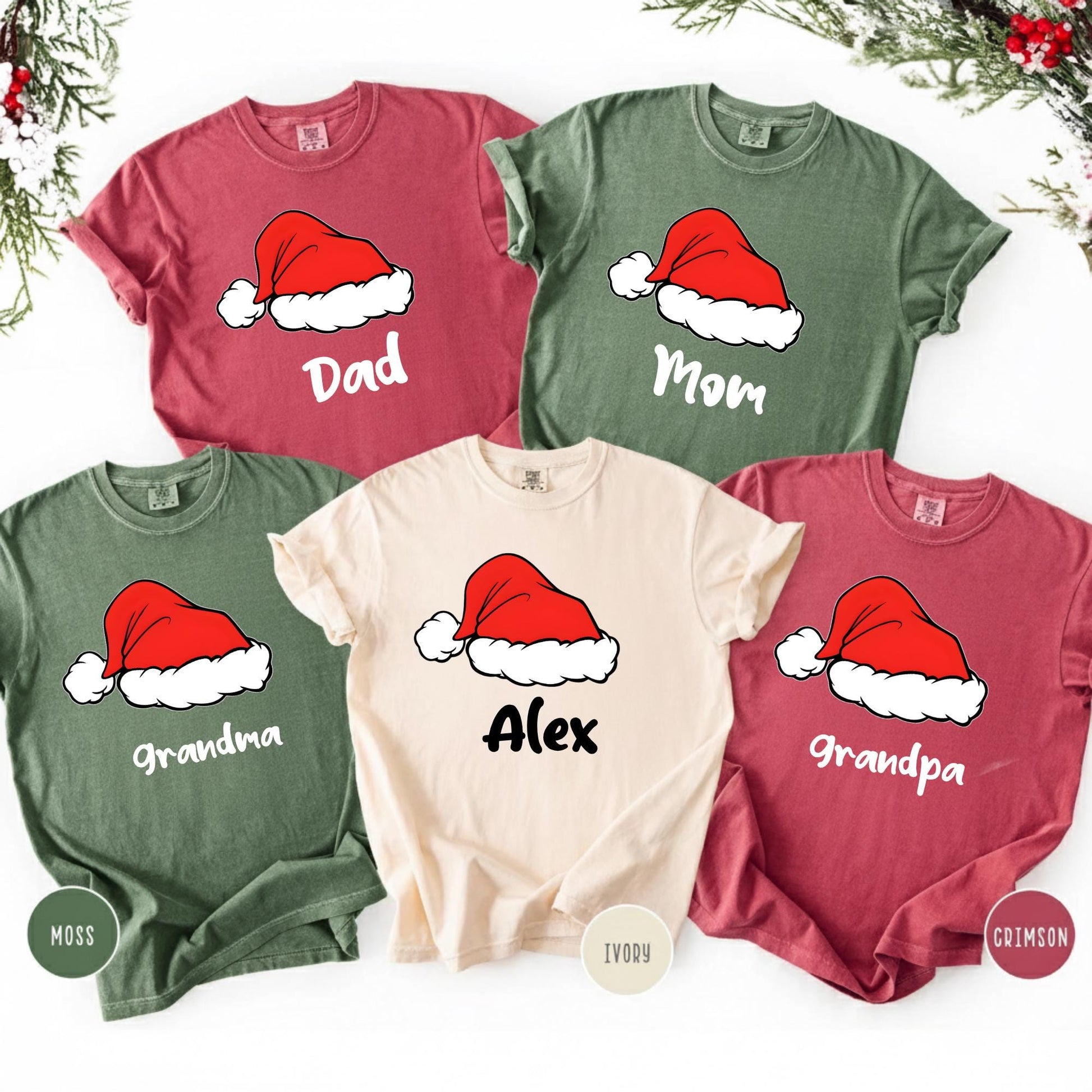 Comfort Colors® Santa Hat Shirt, Custom Christmas T-shirt, Family Matching Tee Xmas Gifts