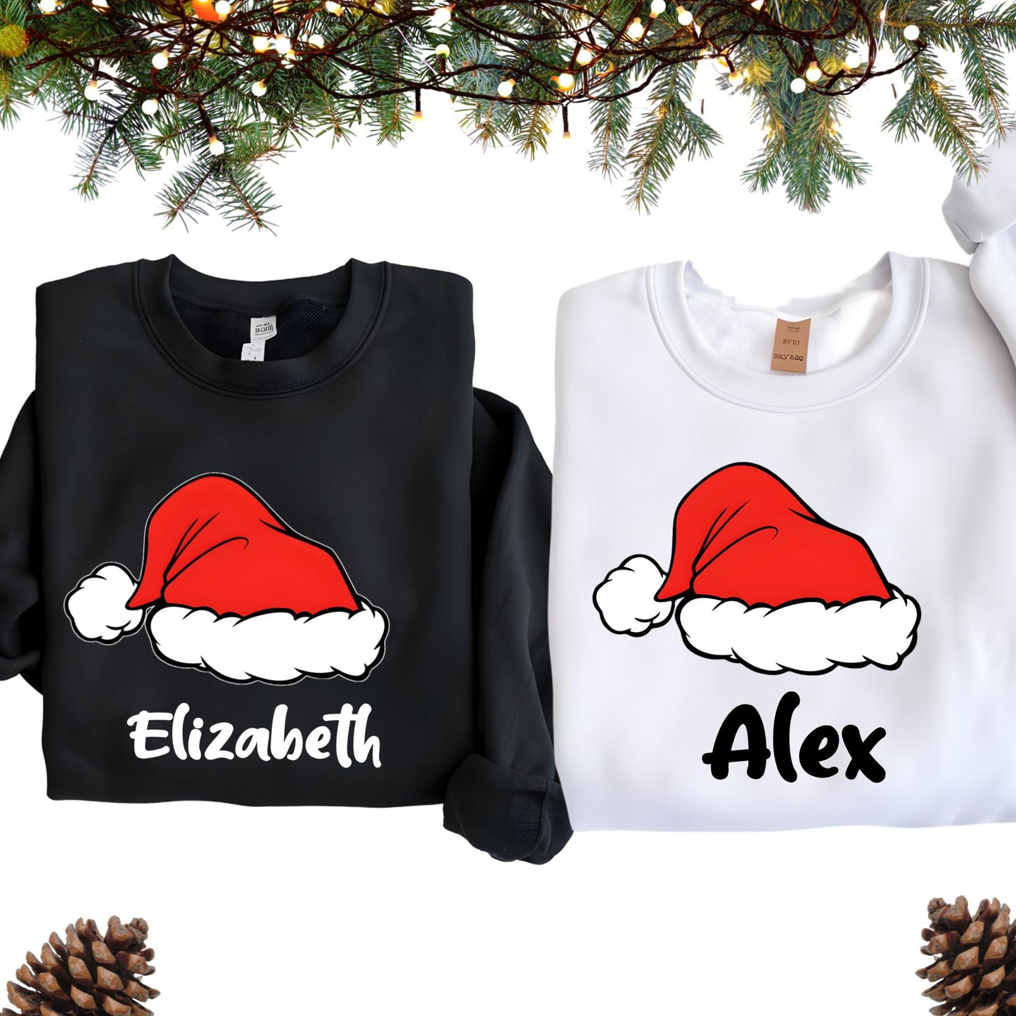 Personalized Santa Hat Sweatshirt, Custom Family Matching Hoodie, Christmas Gift