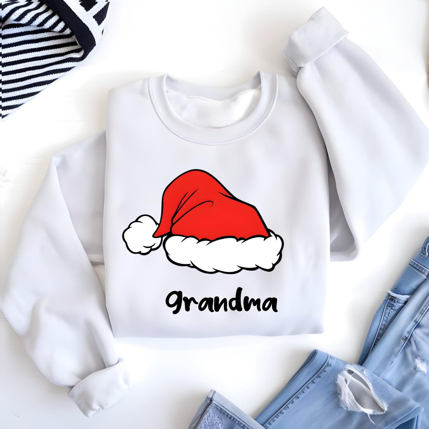 Personalized Santa Hat Sweatshirt, Custom Family Matching Hoodie, Christmas Gift