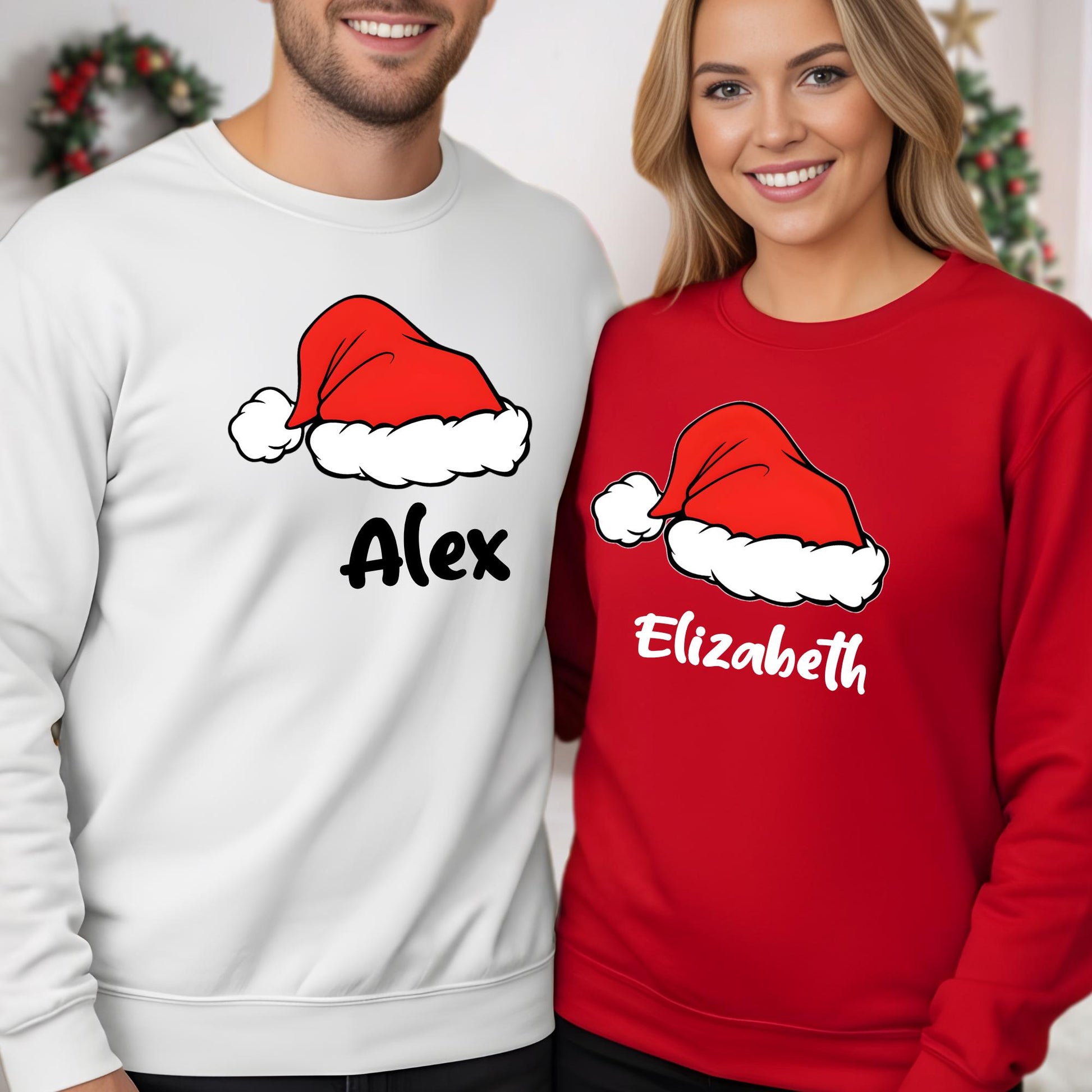 Personalized Santa Hat Sweatshirt, Custom Family Matching Hoodie, Christmas Gift