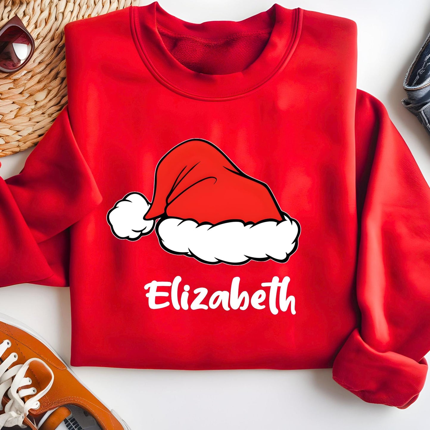 Personalized Santa Hat Sweatshirt, Custom Family Matching Hoodie, Christmas Gift