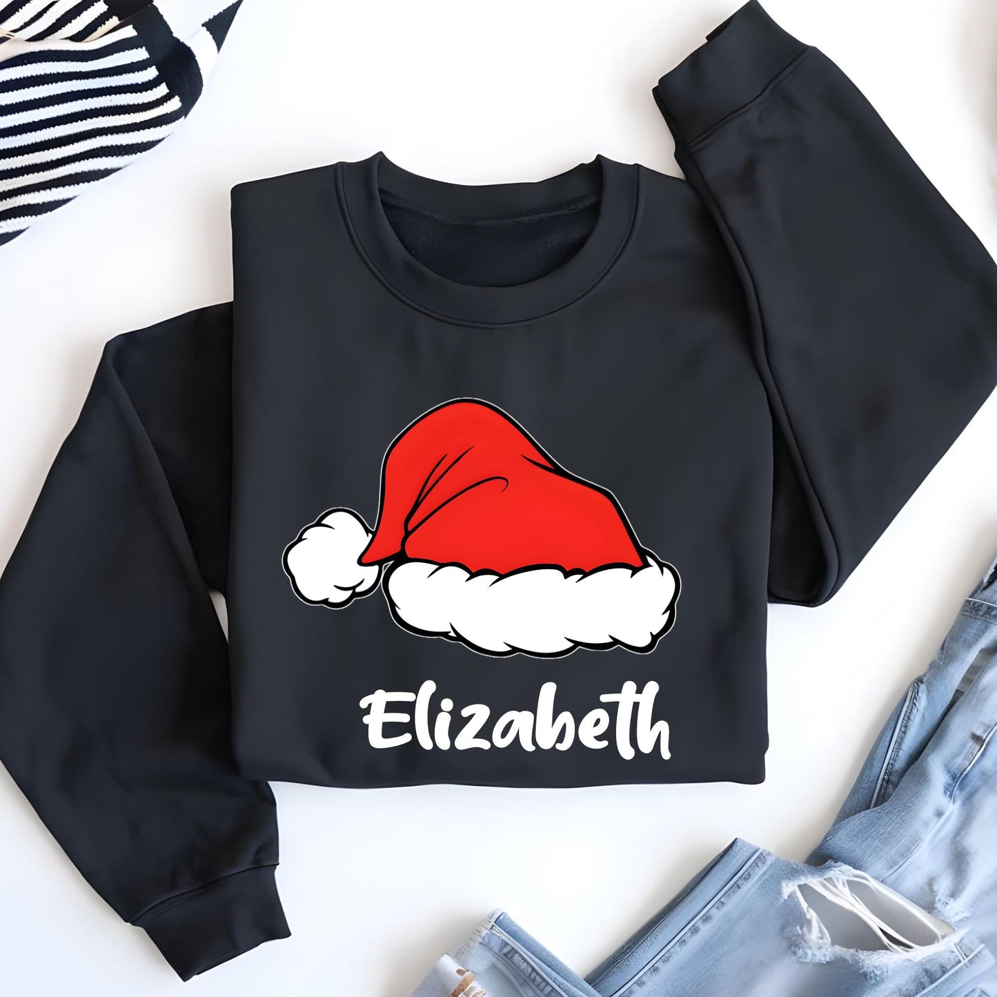 Personalized Santa Hat Sweatshirt, Custom Family Matching Hoodie, Christmas Gift