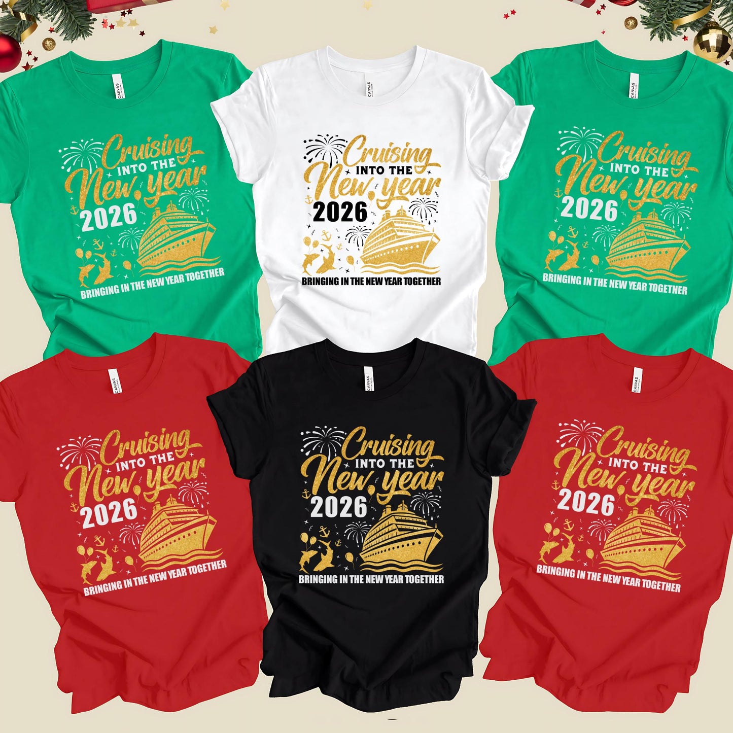 Cruise Into New Year 2026 Shirt, Bringing Together: Matching Christmas Tee