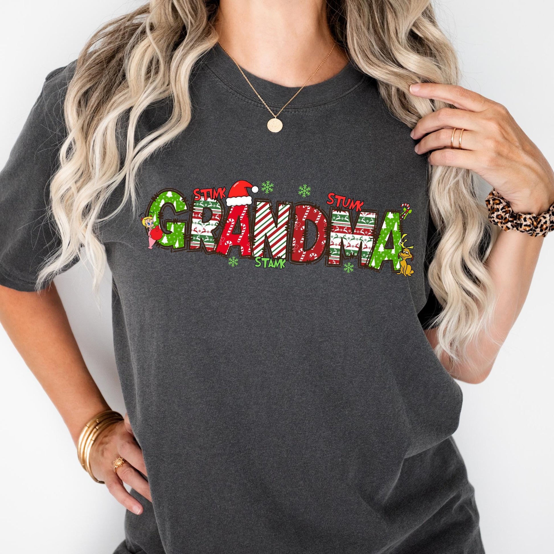Comfort Colors® Custom 2 Sides Shirt, Christmas Grandma Tee, Mama Tee, Grandkids Names T-shirt