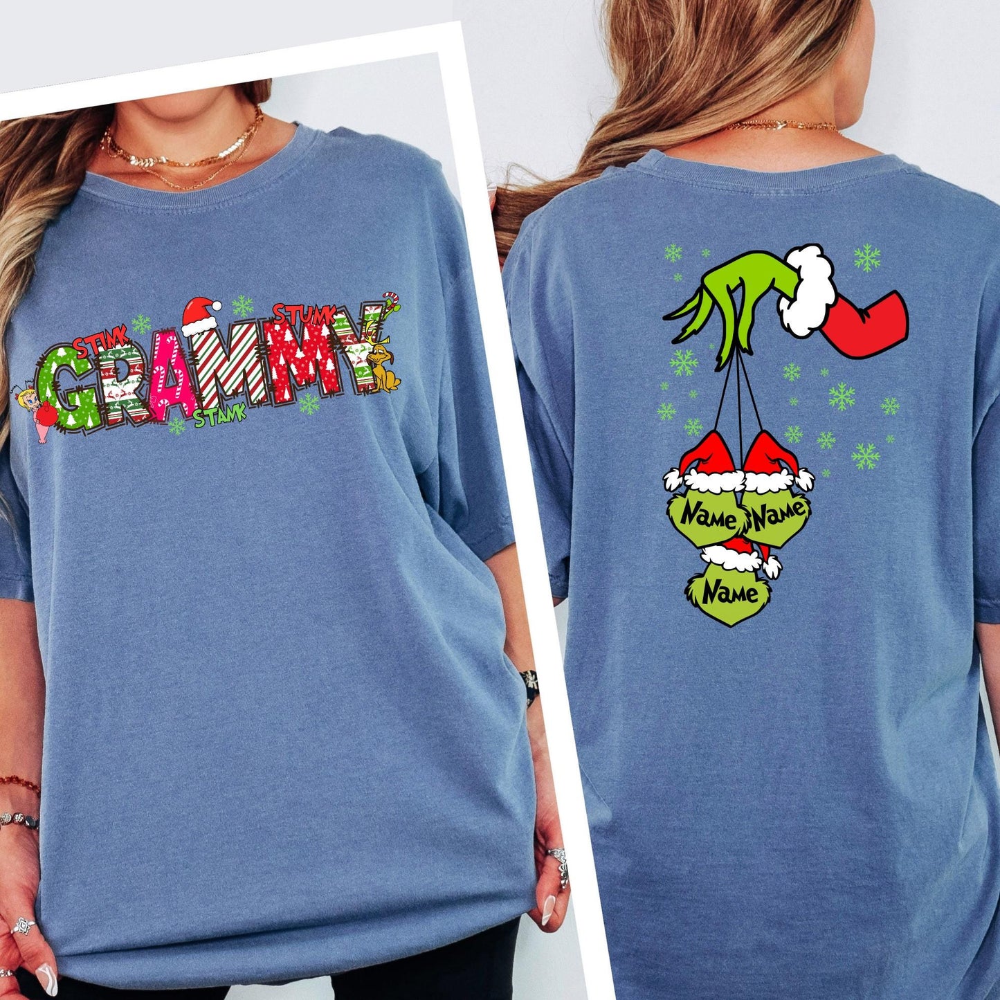 Comfort Colors® Custom 2 Sides Shirt, Christmas Grandma Tee, Mama Tee, Grandkids Names T-shirt