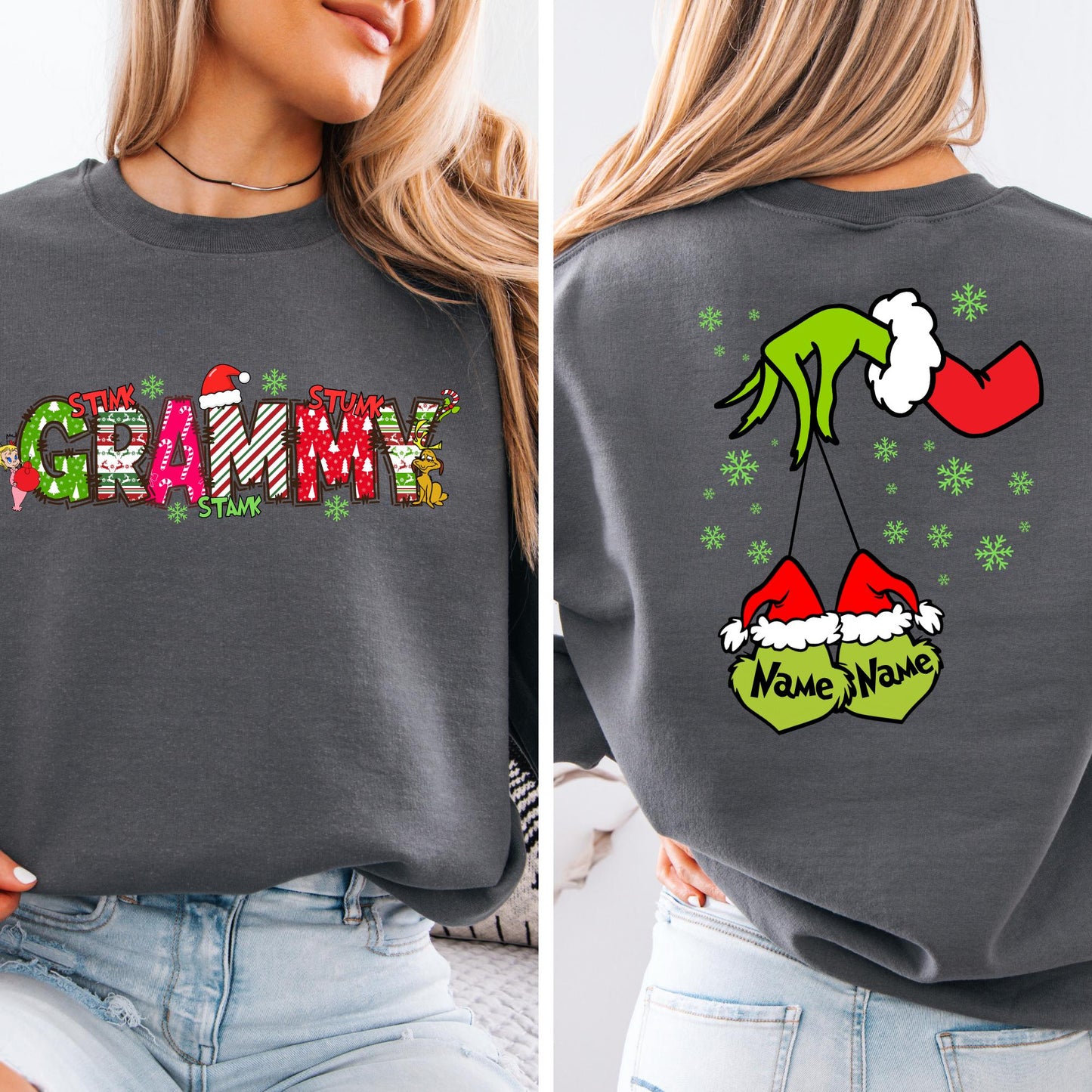 Custom  Grandma Kid Name Sweatshirt Christmas Nana Hoodie Xmas Family Sweat