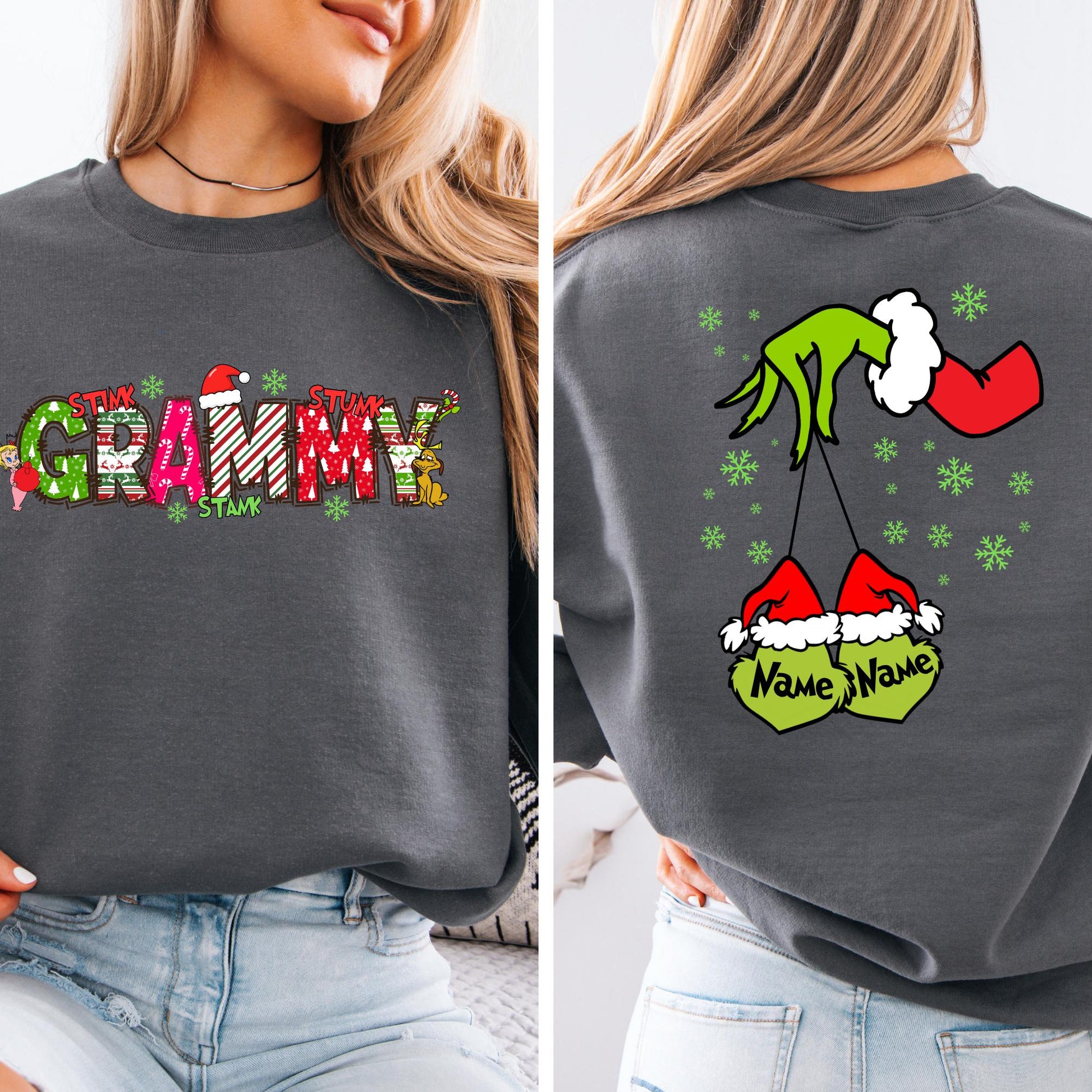 Custom  Grandma Kid Name Sweatshirt Christmas Nana Hoodie Xmas Family Sweat