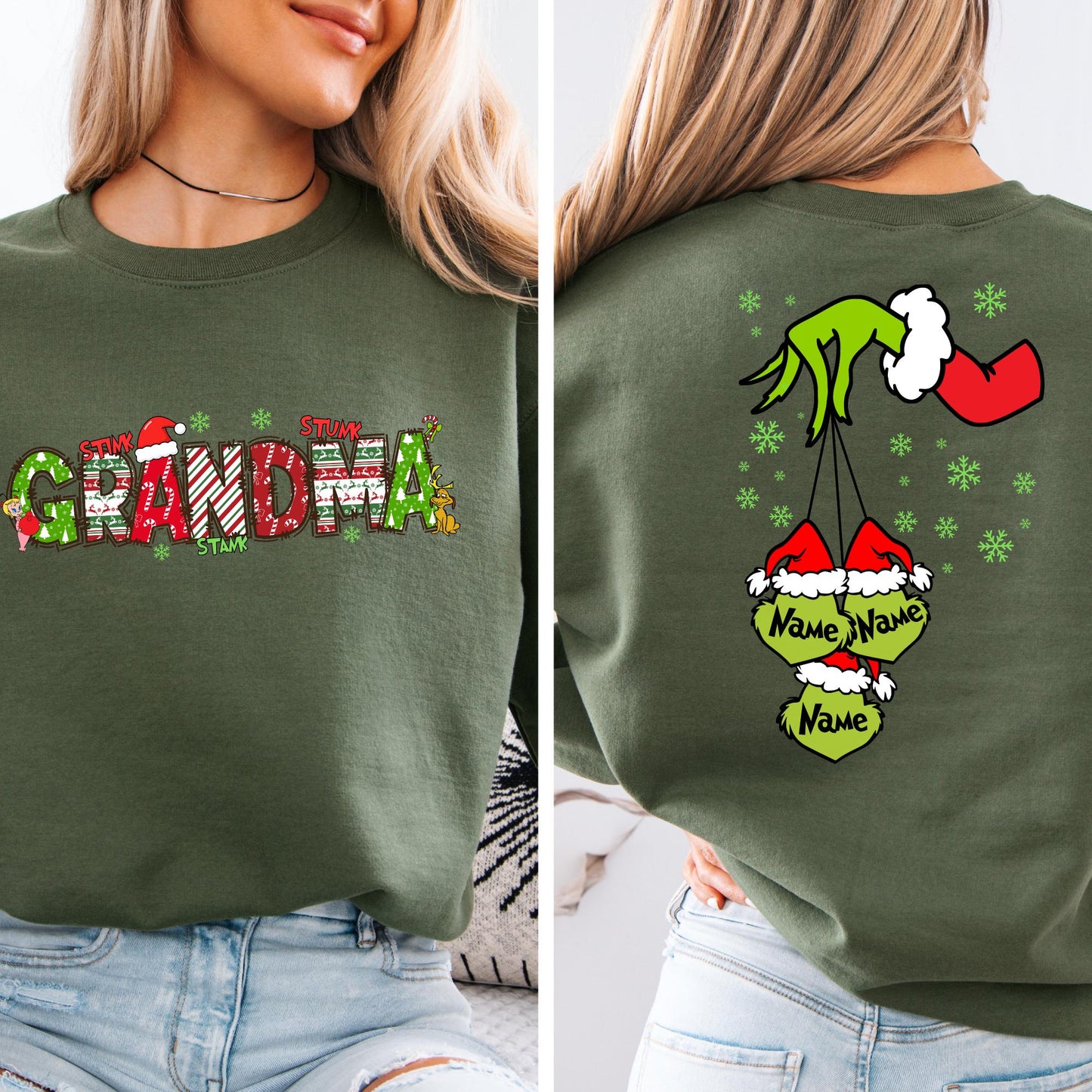 Custom  Grandma Kid Name Sweatshirt Christmas Nana Hoodie Xmas Family Sweat
