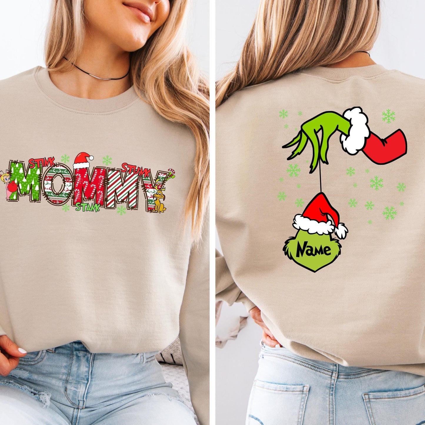 Custom  Grandma Kid Name Sweatshirt Christmas Nana Hoodie Xmas Family Sweat