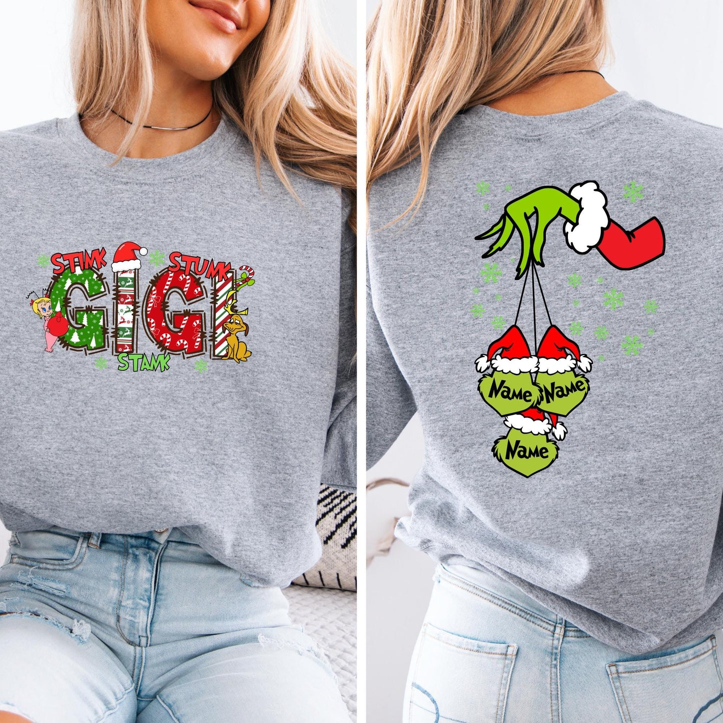Custom  Grandma Kid Name Sweatshirt Christmas Nana Hoodie Xmas Family Sweat