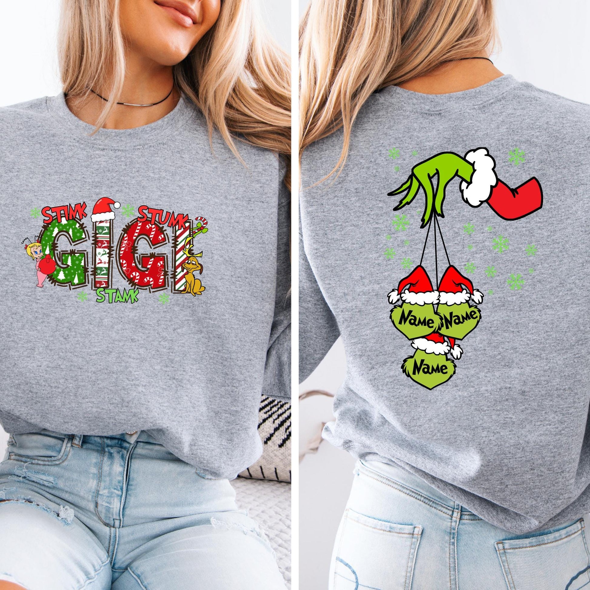 Custom  Grandma Kid Name Sweatshirt Christmas Nana Hoodie Xmas Family Sweat