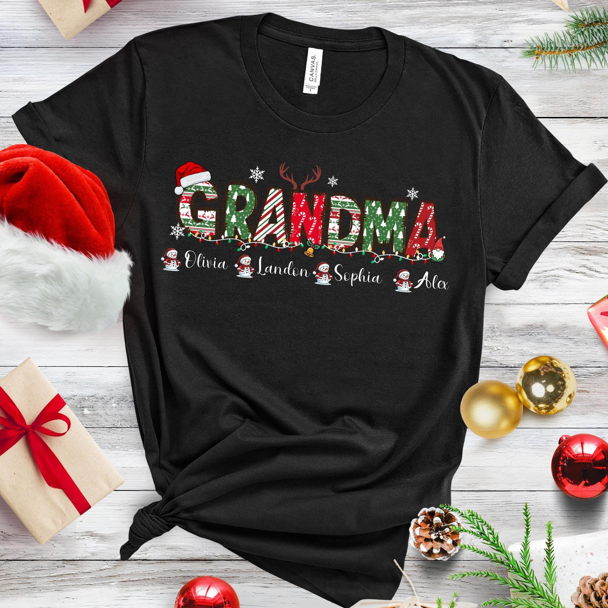 Custom Grandma Shirt with Grandkids Name, Christmas Grandpa Tee, Grandparents Matching T-shirt