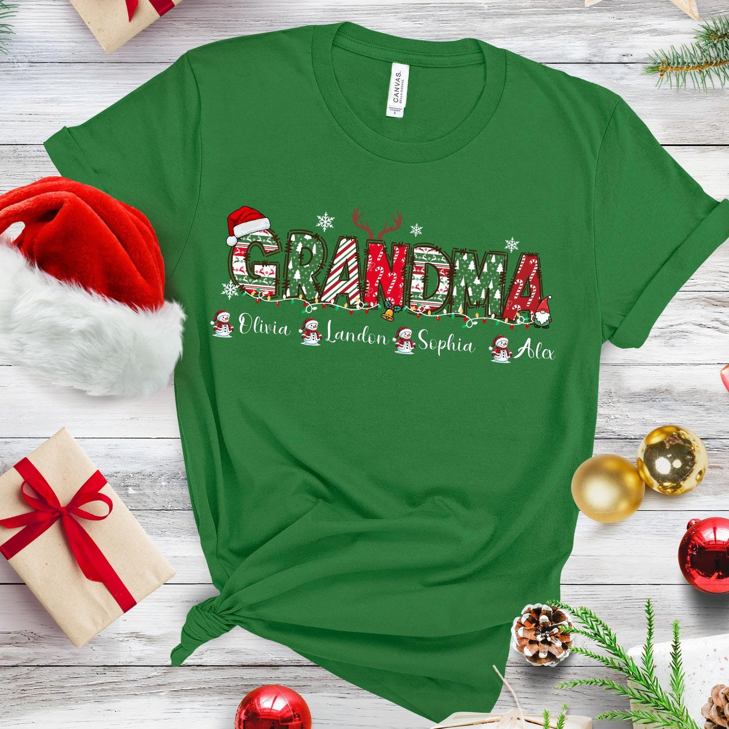 Custom Grandma Shirt with Grandkids Name, Christmas Grandpa Tee, Grandparents Matching T-shirt