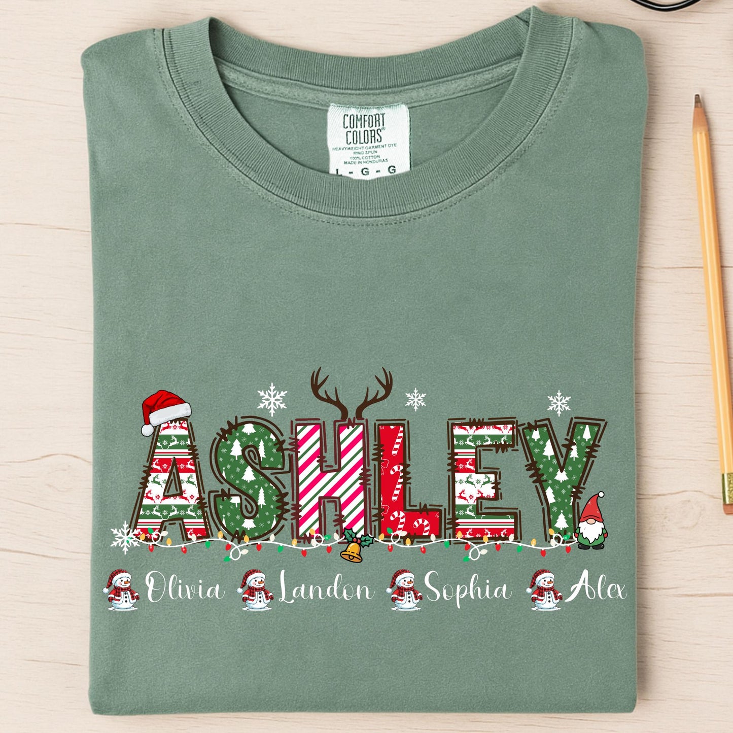 Comfort Colors® Grandma Christmas Shirt, Custom Grandparents T-shirt with Grandkids Name
