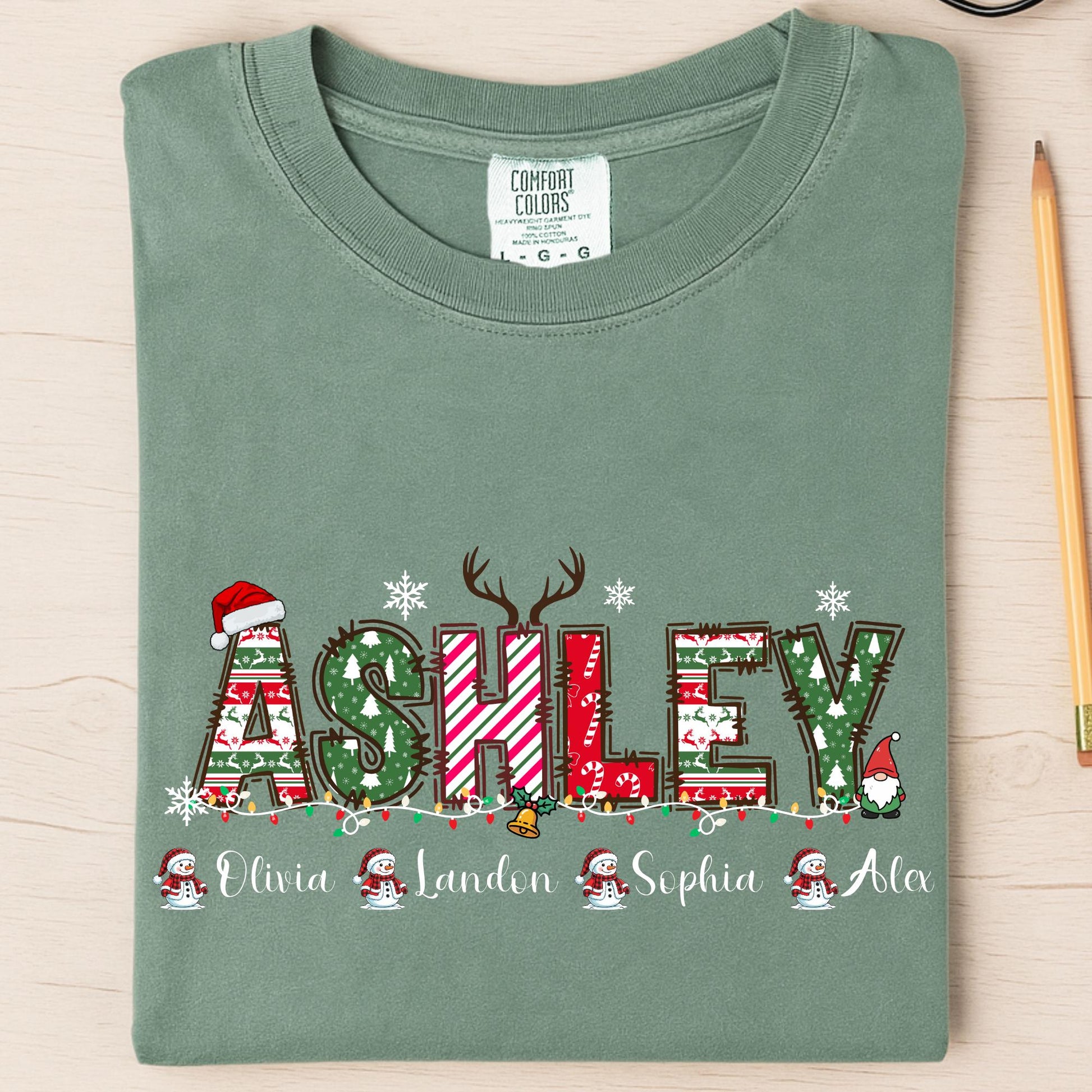 Comfort Colors® Grandma Christmas Shirt, Custom Grandparents T-shirt with Grandkids Name