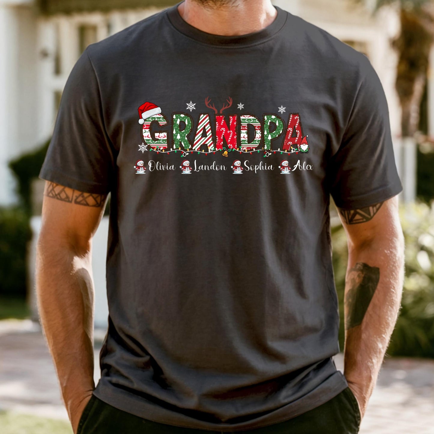 Comfort Colors® Grandma Christmas Shirt, Custom Grandparents T-shirt with Grandkids Name