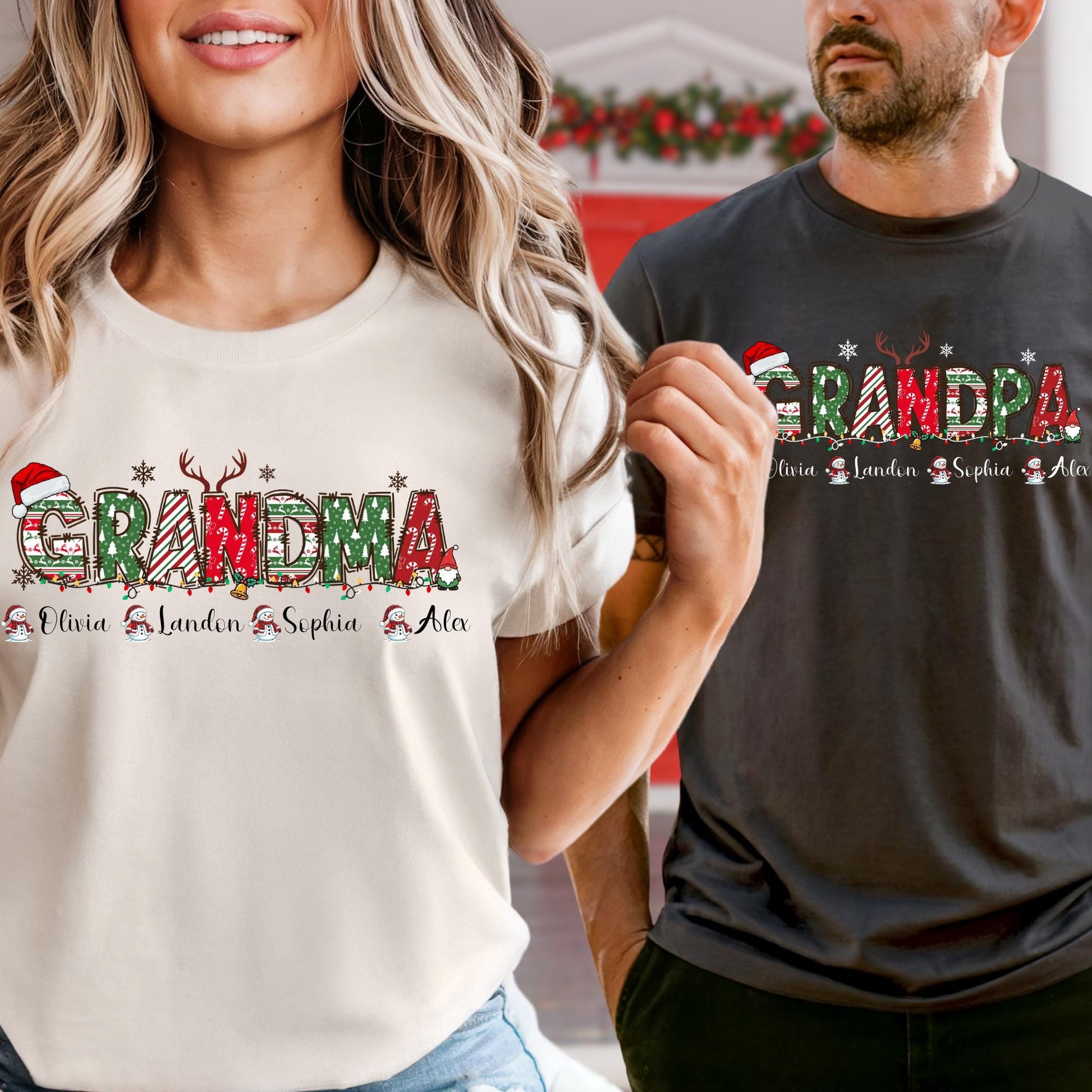 Comfort Colors® Grandma Christmas Shirt, Custom Grandparents T-shirt with Grandkids Name
