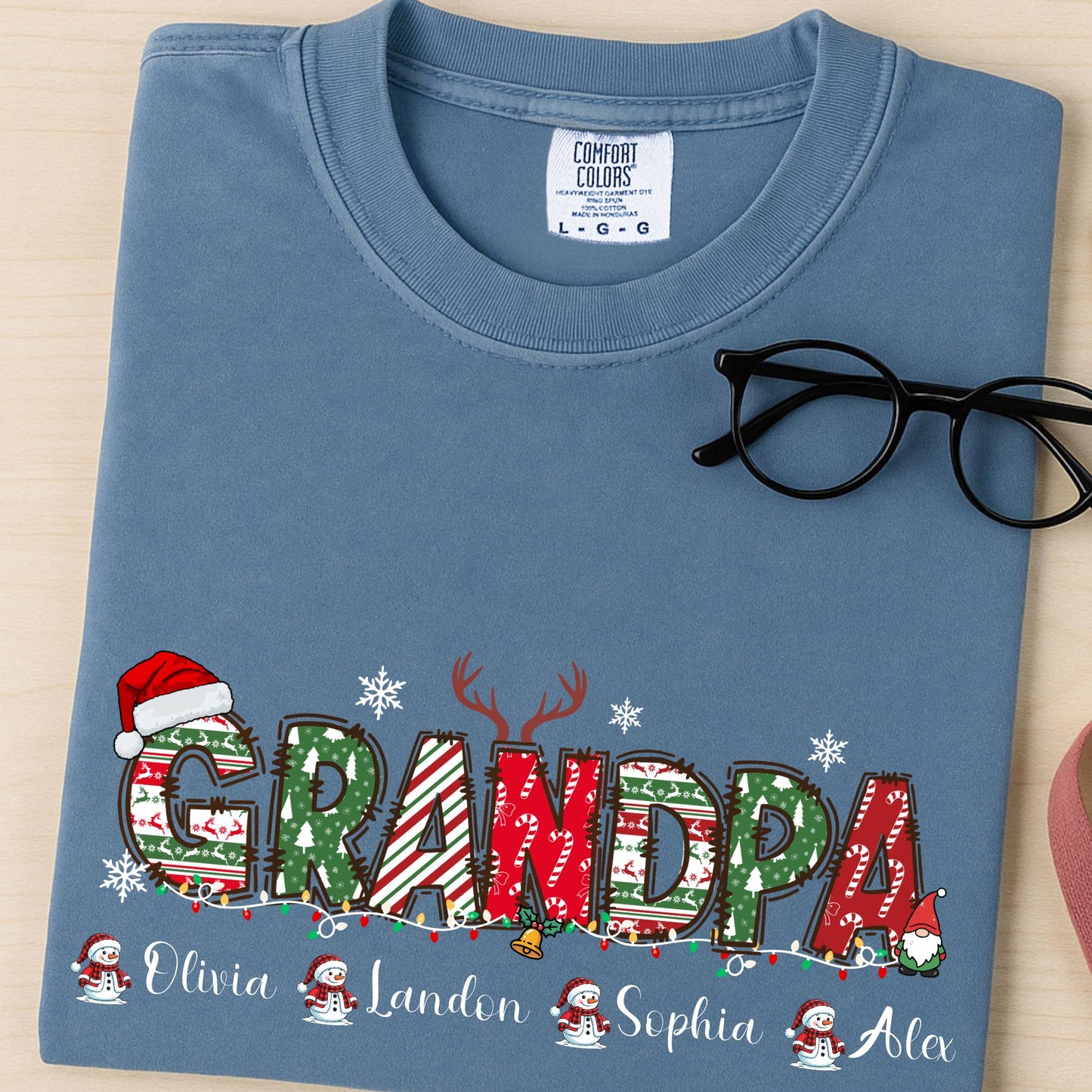Comfort Colors® Grandma Christmas Shirt, Custom Grandparents T-shirt with Grandkids Name