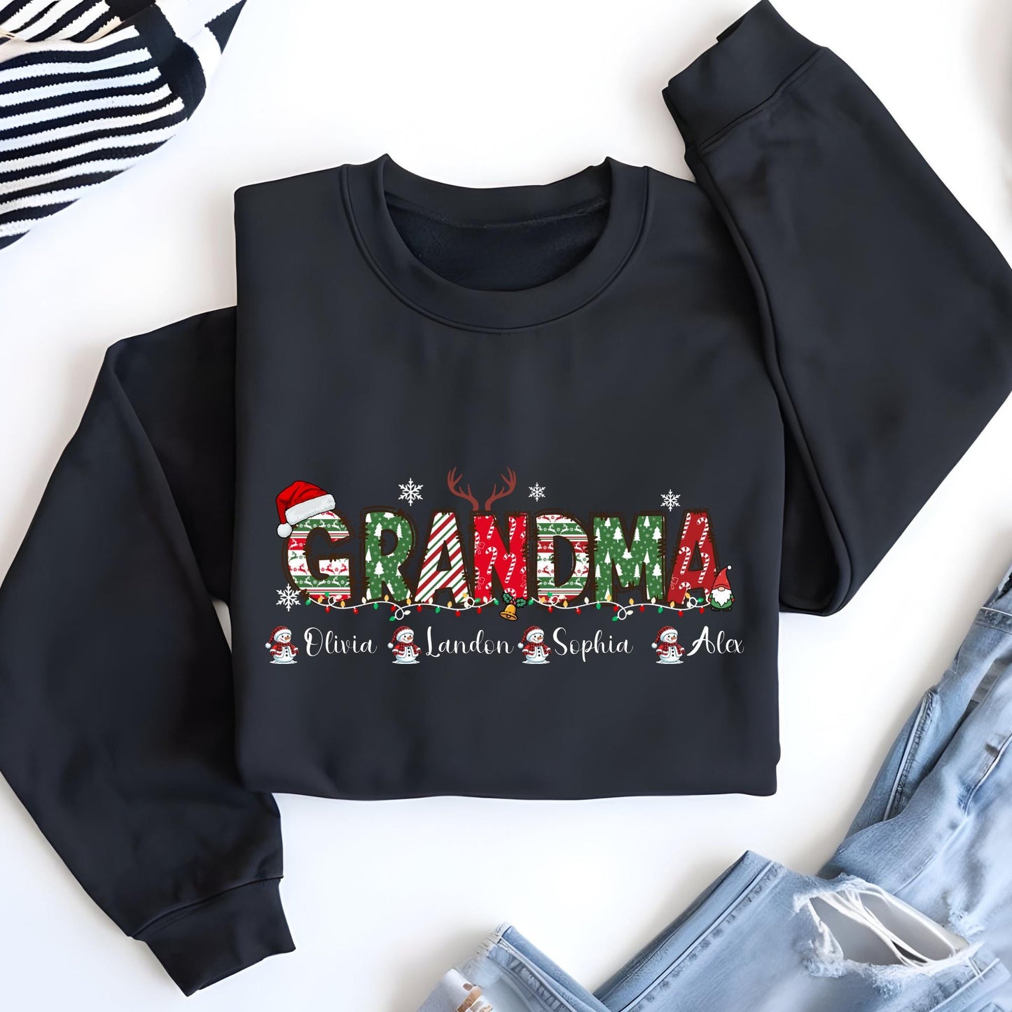 Custom Christmas Sweater, Grandma Sweatshirt, Personalized Grandkids Name Sweat, Grandpa Hoodie