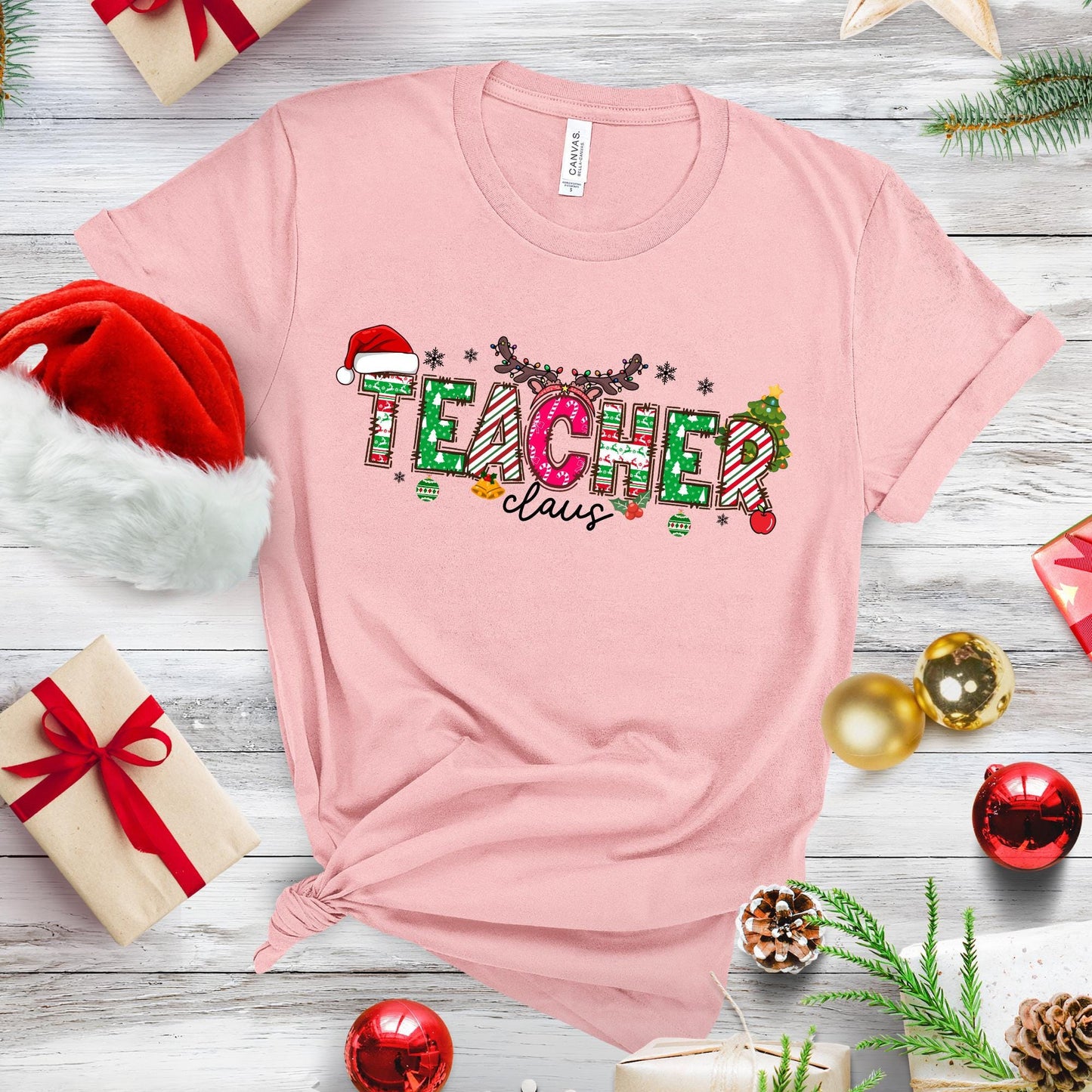 Teacher Claus Shirt Christmas Lights T-shirt Gift For Teachers