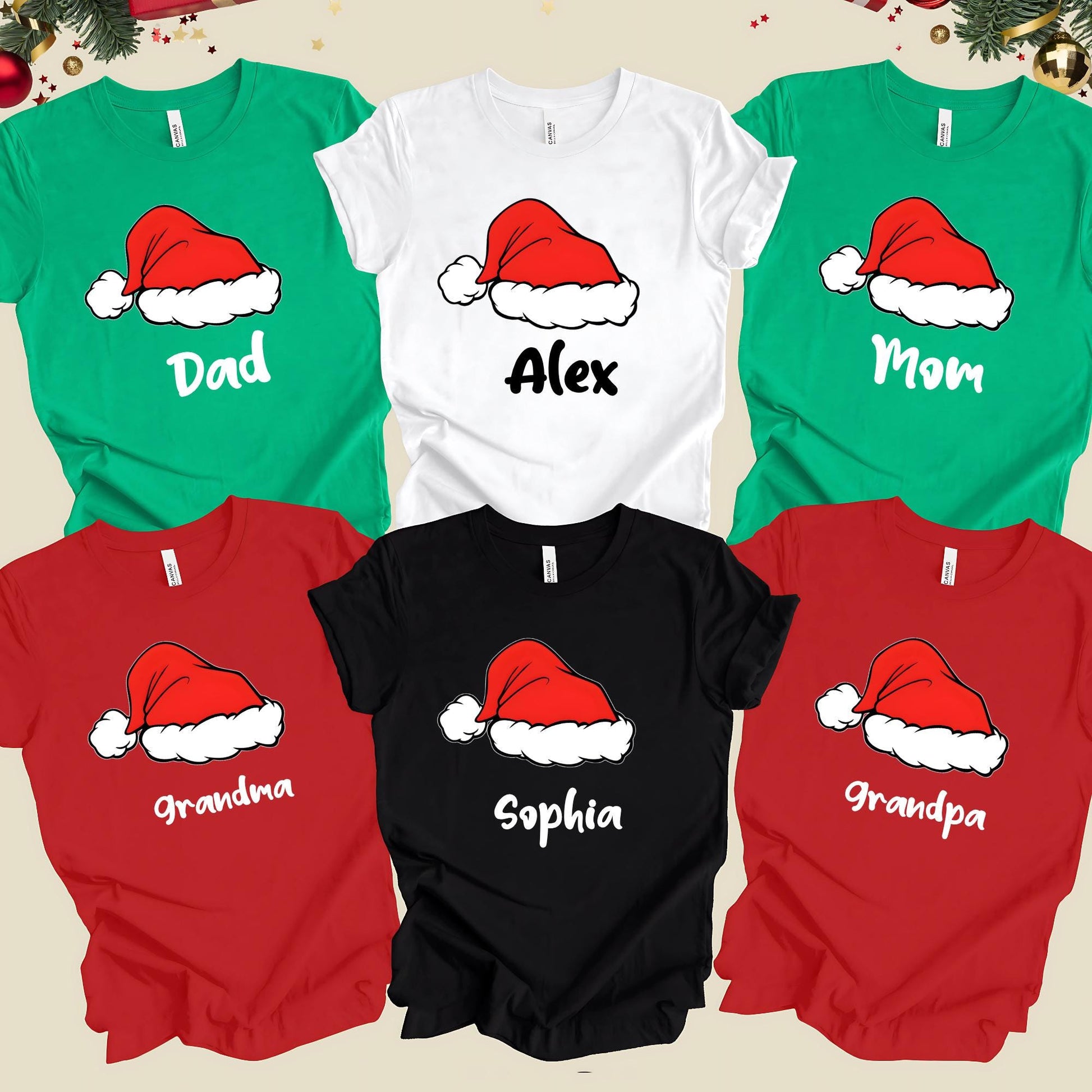 Custom Family Christmas Shirt: Santa Hat Name Matching Xmas Tee