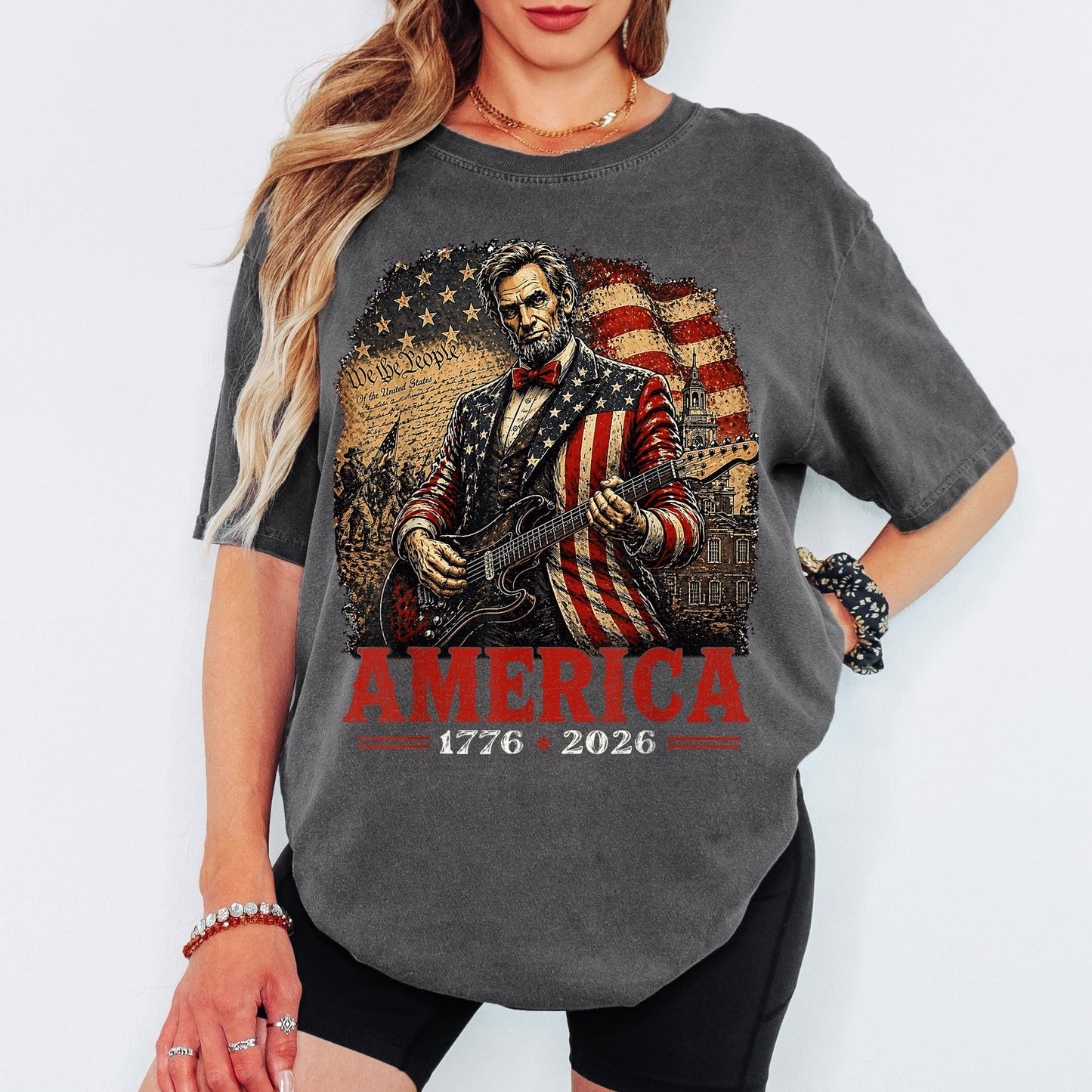 America 250th Anniversary Shirt, Patriotic Lincoln Guitar Tee, America 1776 2026 Shirt, Fourth of July Vintage USA Tee