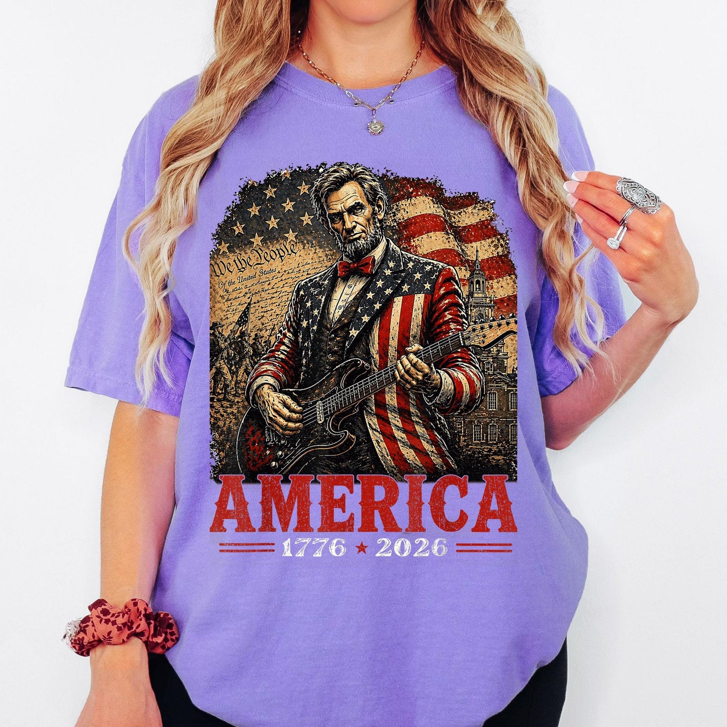 America 250th Anniversary Shirt, Patriotic Lincoln Guitar Tee, America 1776 2026 Shirt, Fourth of July Vintage USA Tee