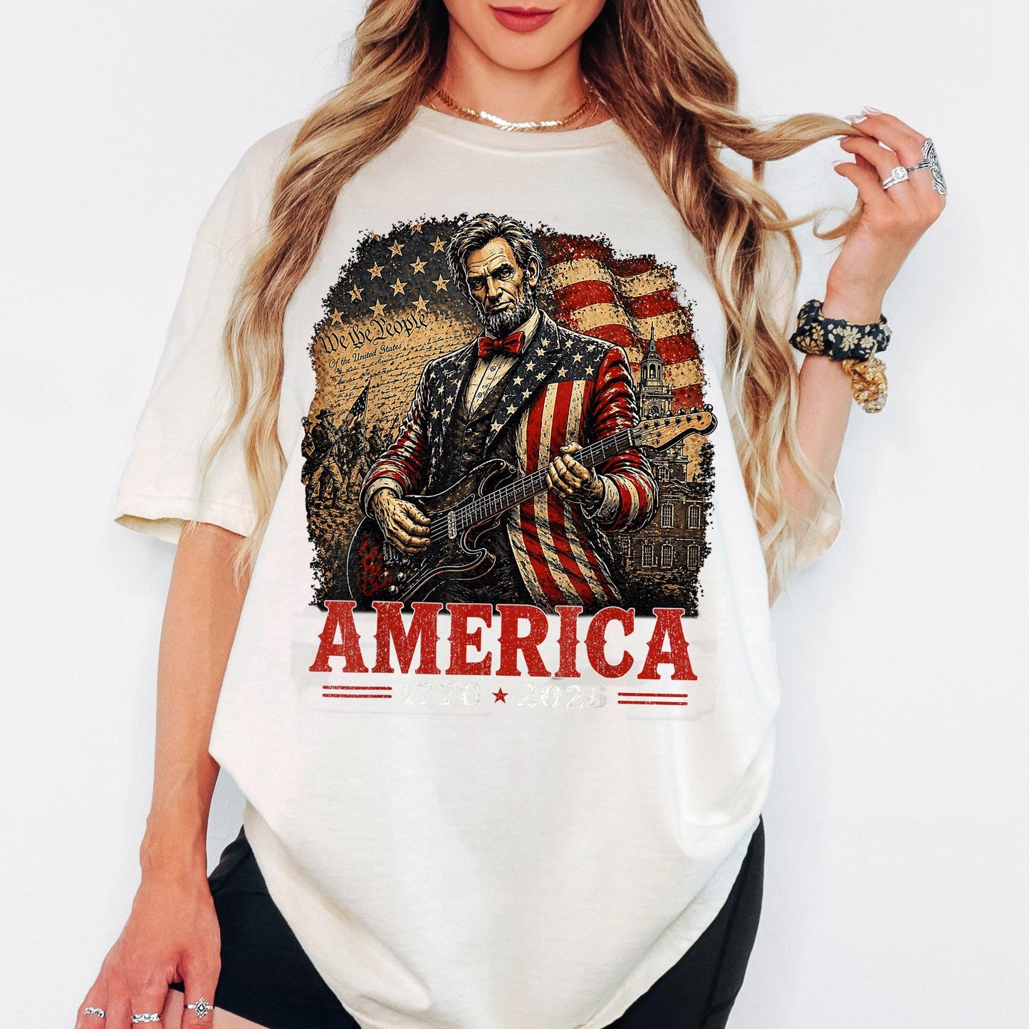 America 250th Anniversary Shirt, Patriotic Lincoln Guitar Tee, America 1776 2026 Shirt, Fourth of July Vintage USA Tee