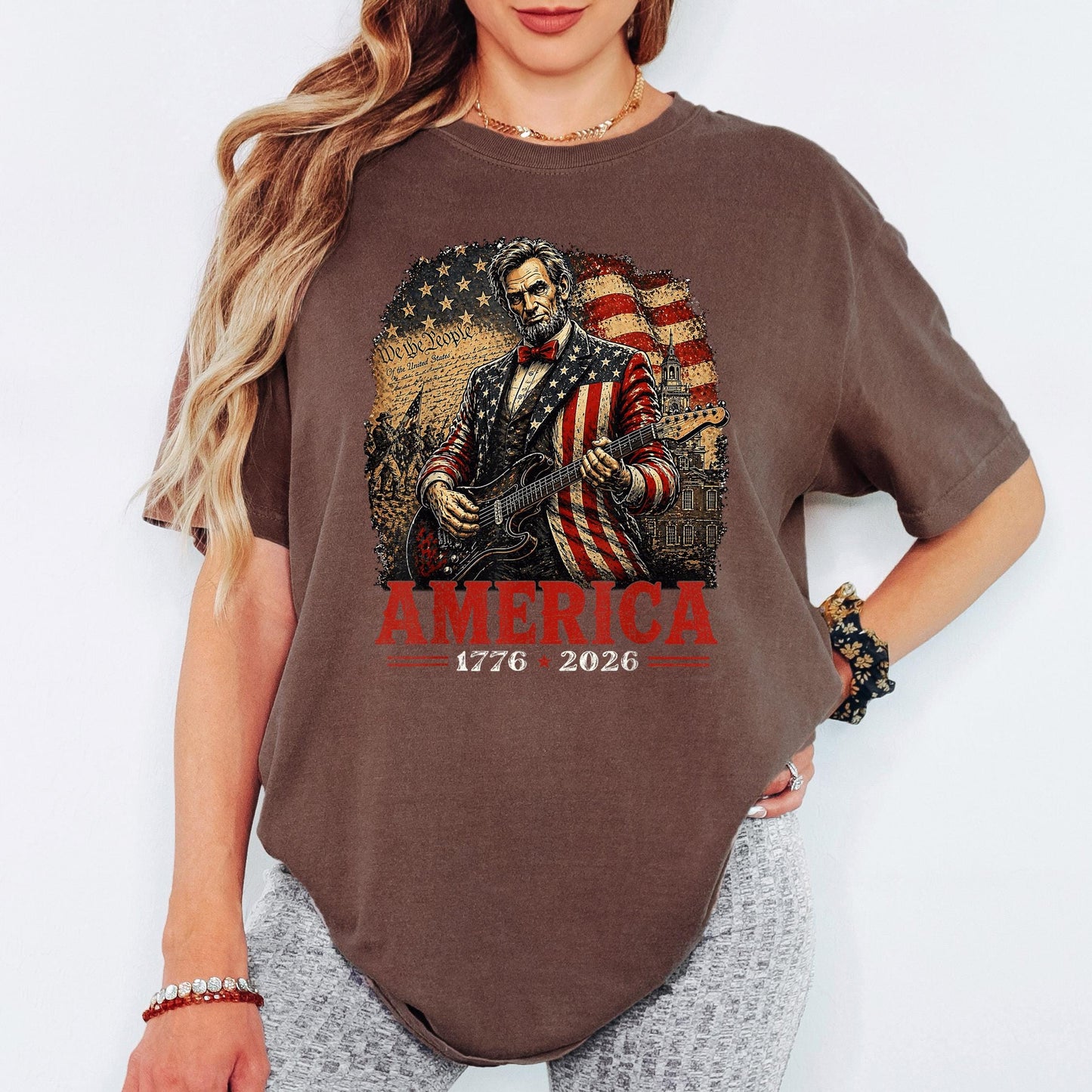 America 250th Anniversary Shirt, Patriotic Lincoln Guitar Tee, America 1776 2026 Shirt, Fourth of July Vintage USA Tee