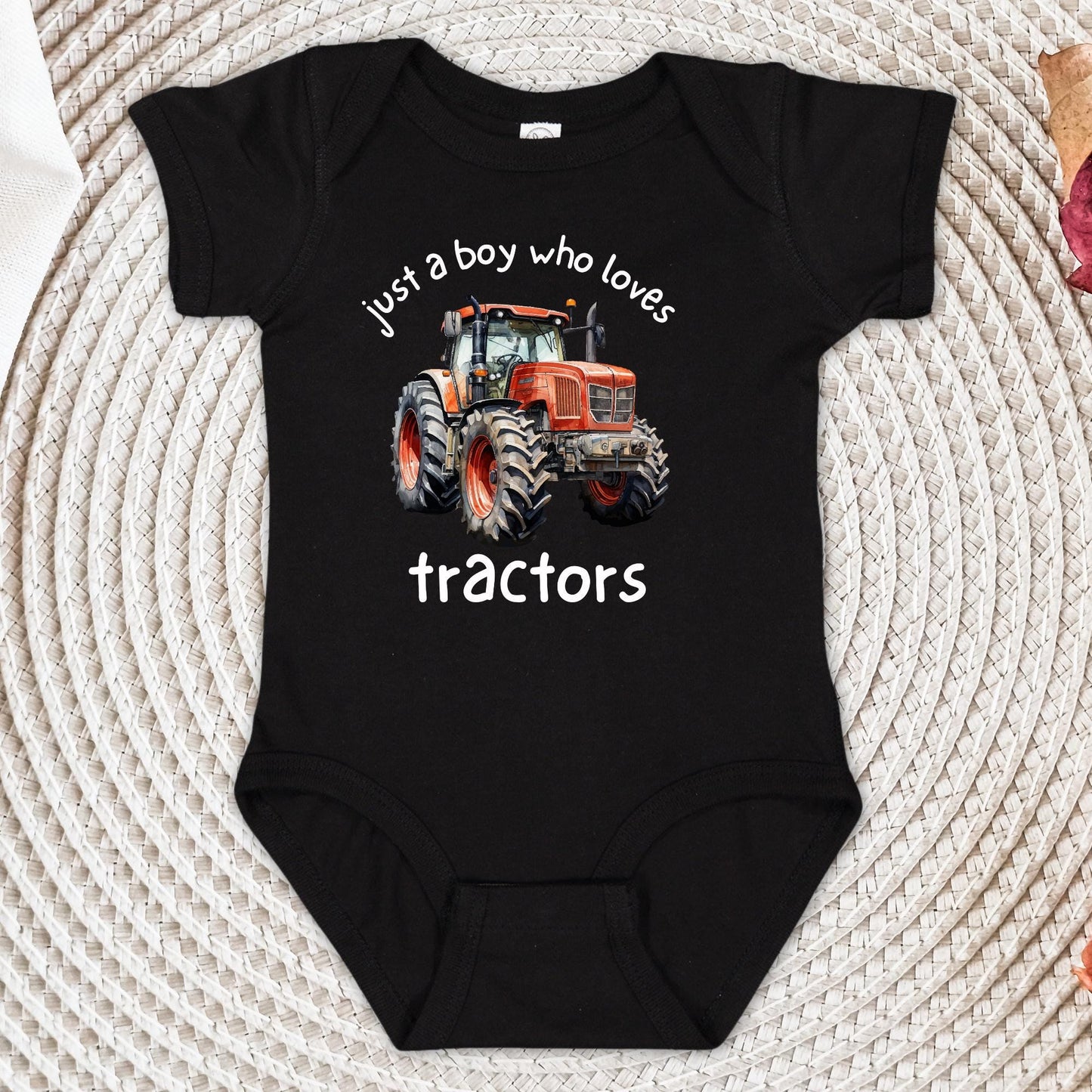 Just A Boy Who Loves Tractors Onesie®, Boys Tractor Shirt, Baby Shower Gift, Baby Announcement Bodysuit