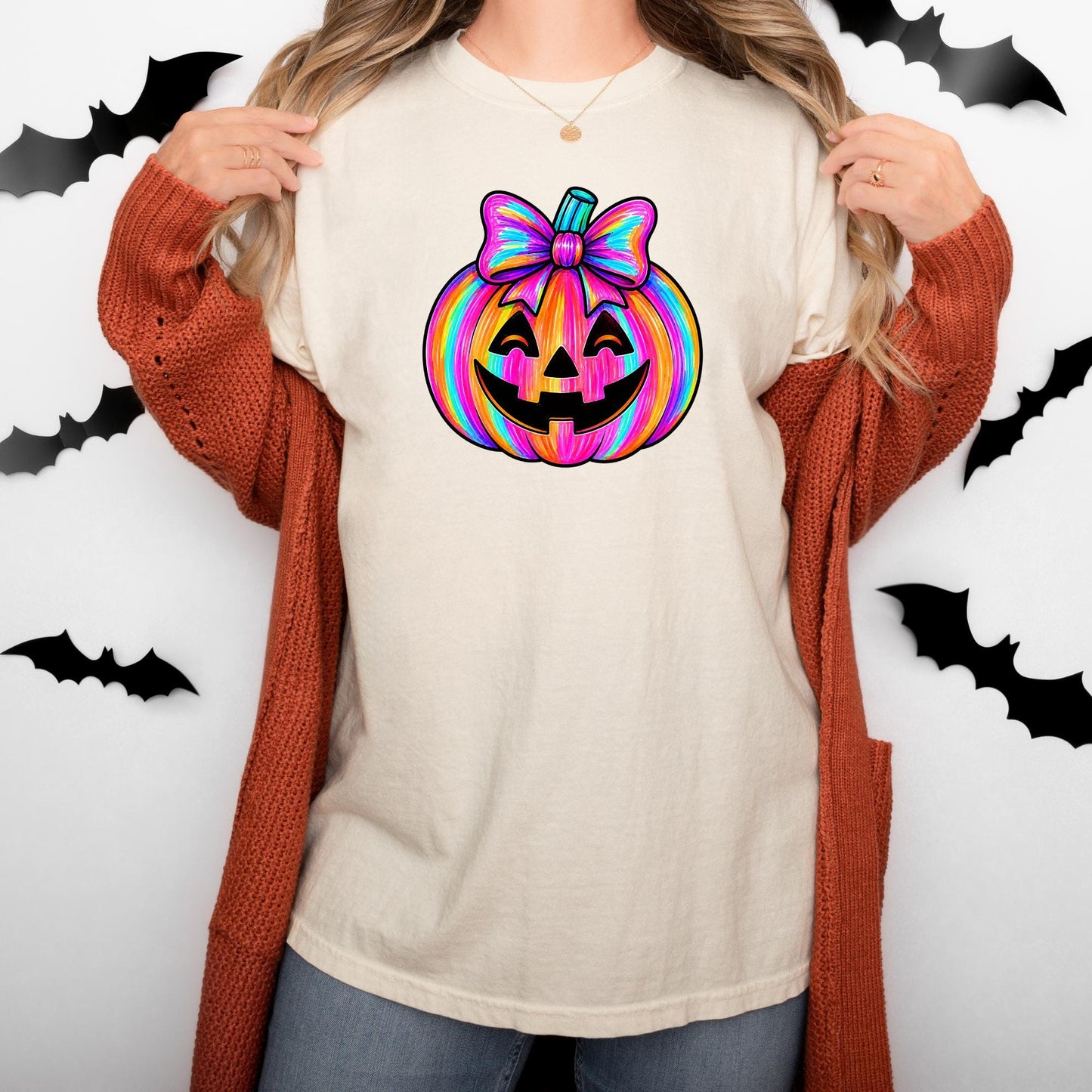Comfort Colors Neon Halloween Pumpkin Shirt Spooky Season Fall Tee Halloween Gift