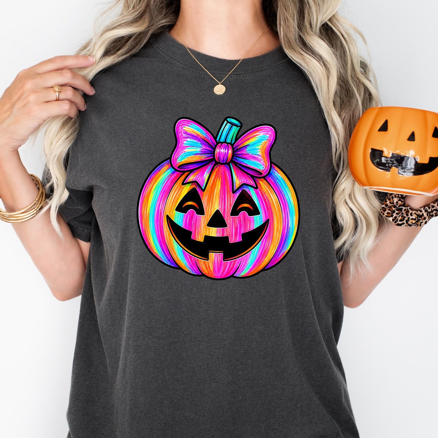 Comfort Colors Neon Halloween Pumpkin Shirt Spooky Season Fall Tee Halloween Gift