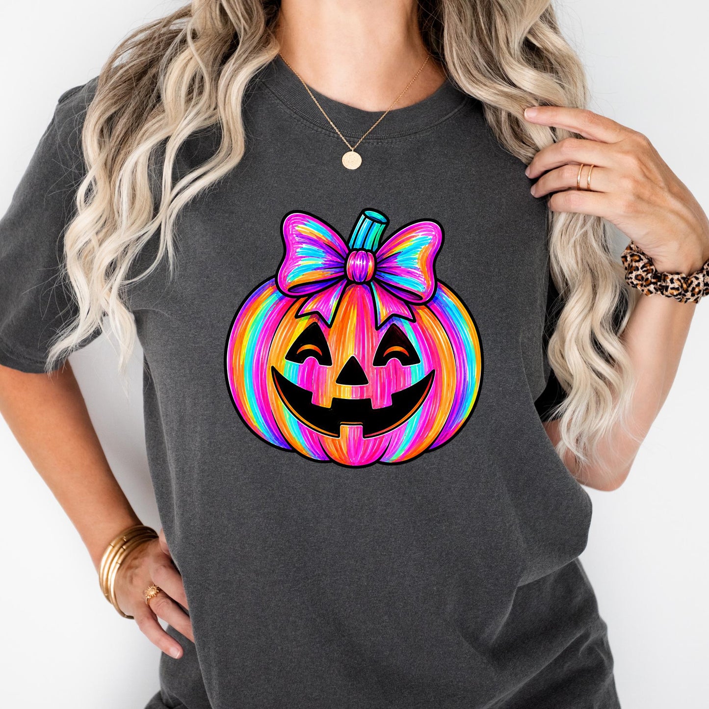 Comfort Colors Neon Halloween Pumpkin Shirt Spooky Season Fall Tee Halloween Gift