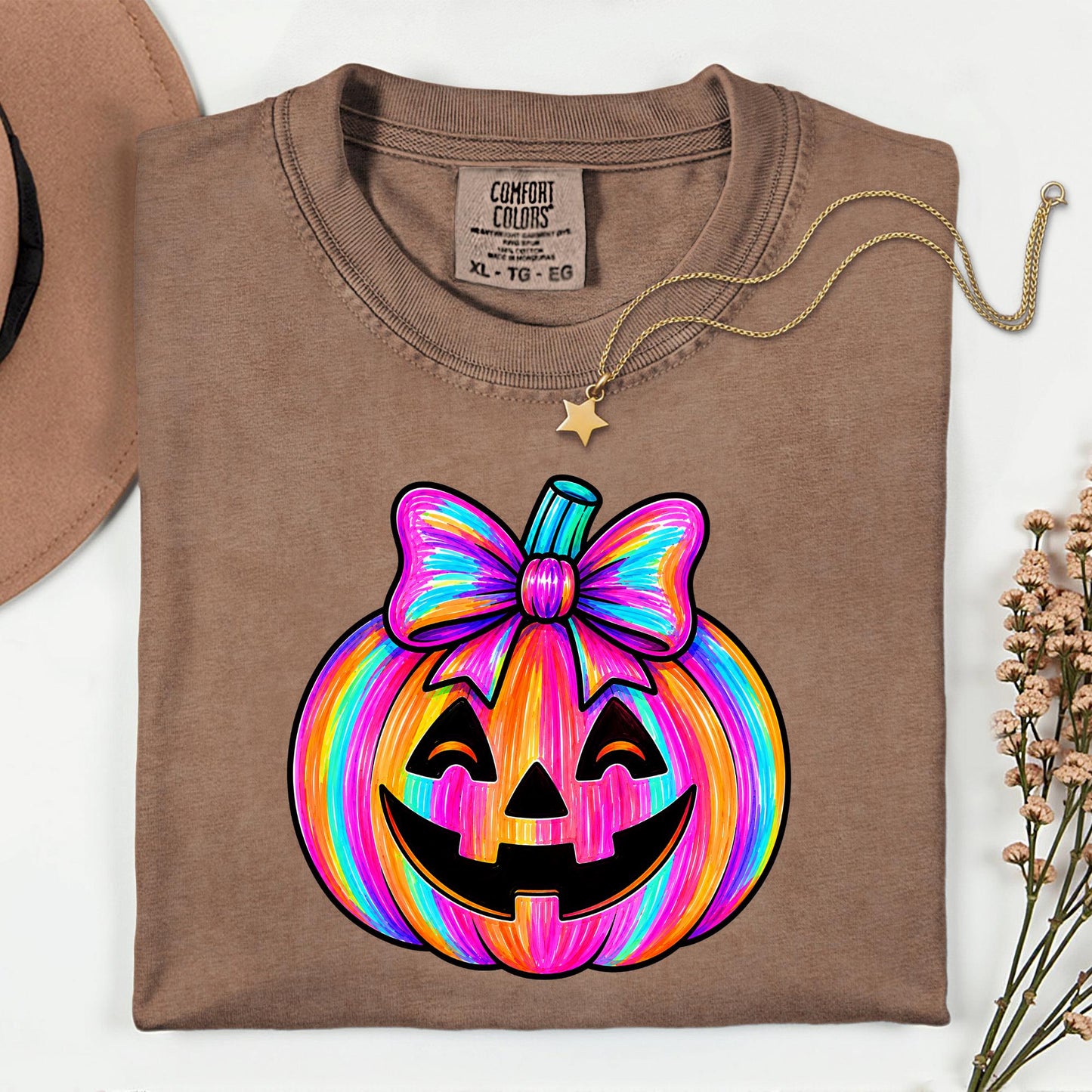 Comfort Colors Neon Halloween Pumpkin Shirt Spooky Season Fall Tee Halloween Gift