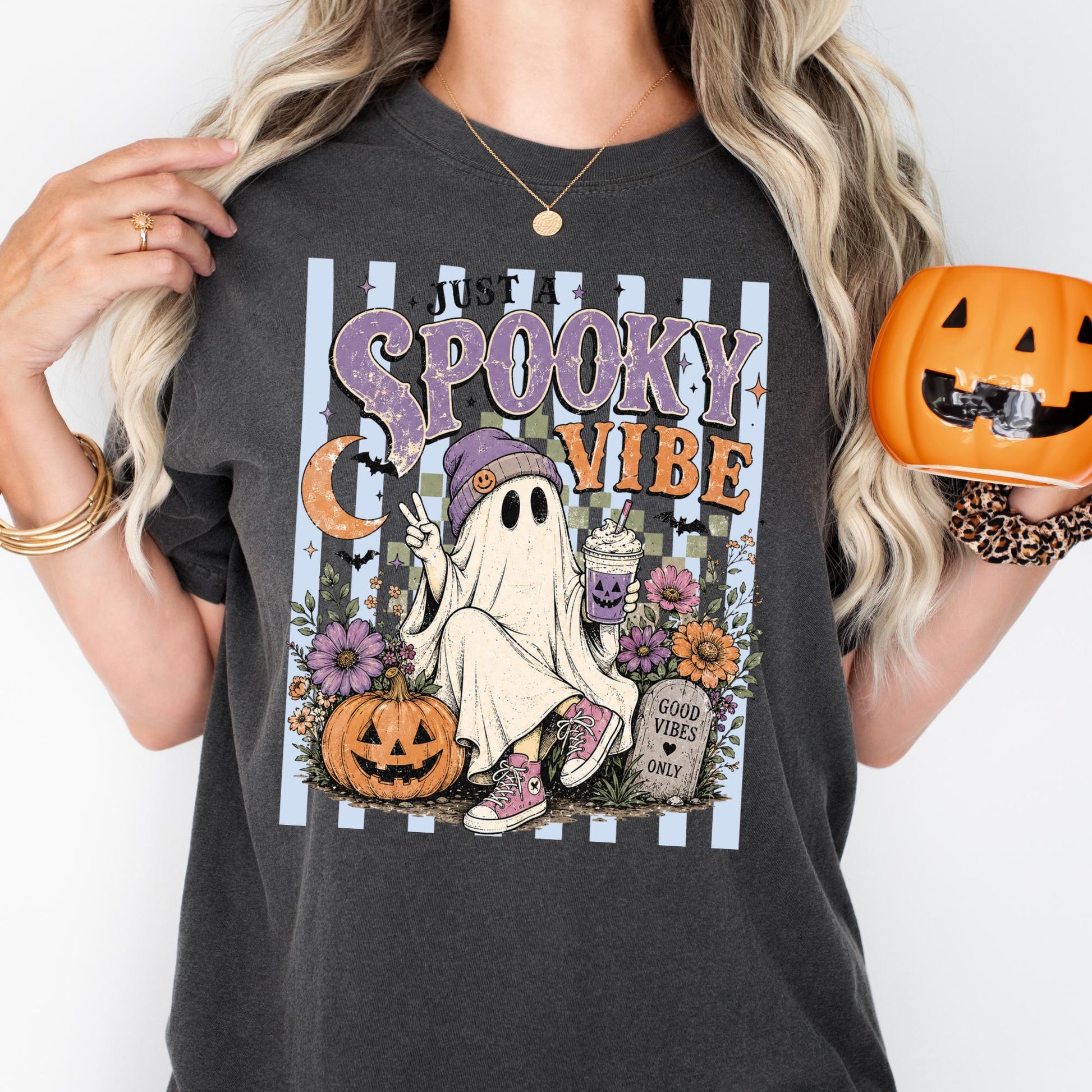Comfort Colors® Just a Spooky Vibes Stripe Shirt, Halloween Gift