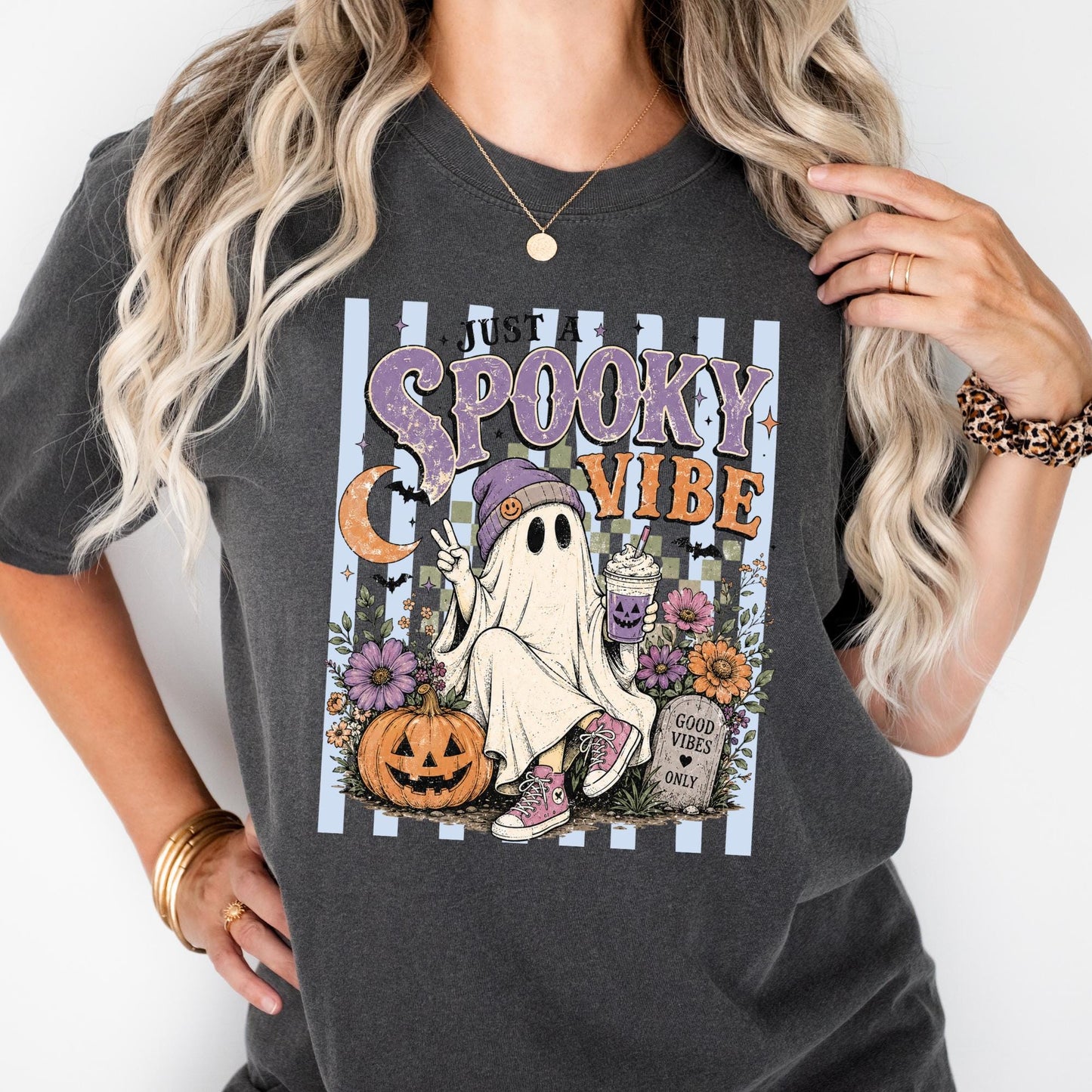 Comfort Colors® Just a Spooky Vibes Stripe Shirt, Halloween Gift